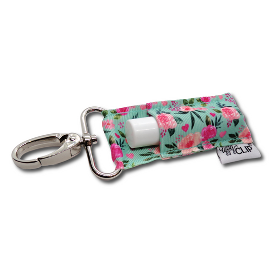 Aqua and Pink Floral LippyClip® Lip Balm Holder