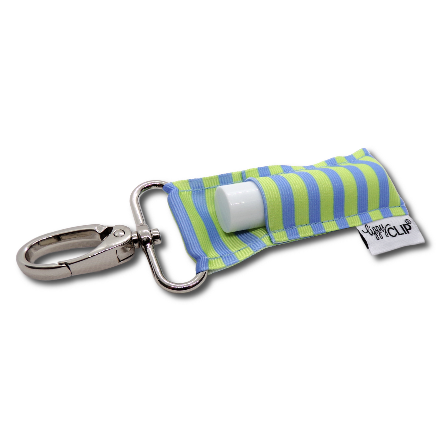 Blue and Lime Stripes LippyClip® Lip Balm Holder