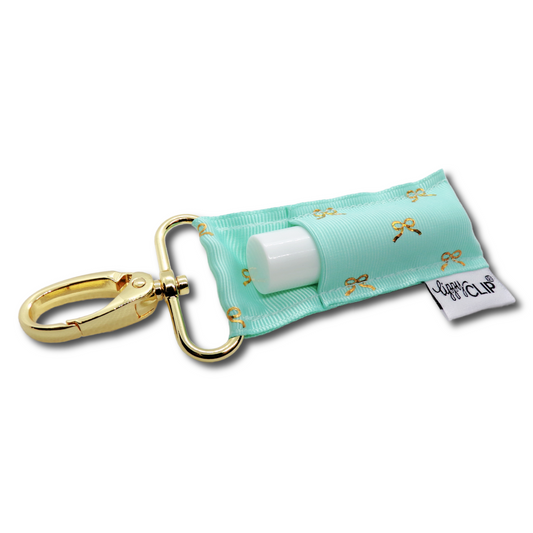 Gold Bows on Aqua LippyClip® Lip Balm Holder