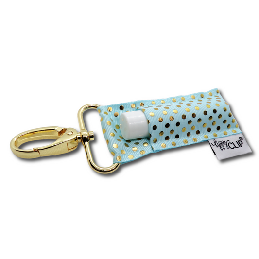 Gold Dots on Baby Blue LippyClip® Lip Balm Holder