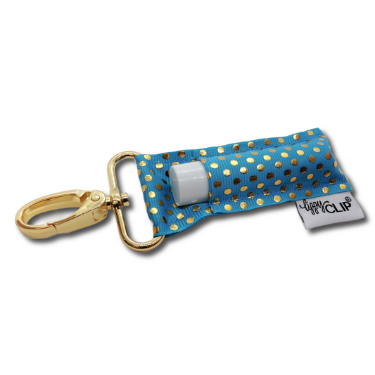 Gold Dots on Turquoise LippyClip® Lip Balm Holder
