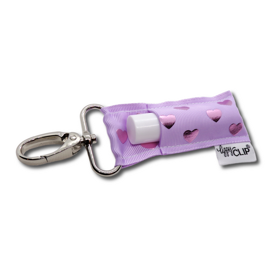 Pink Hearts on Lavender LippyClip® Lip Balm Holder